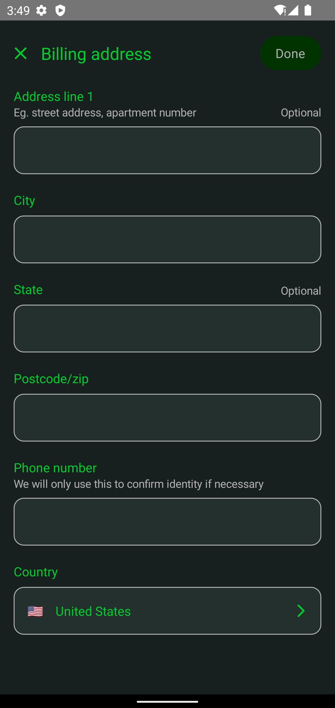 The default billing form